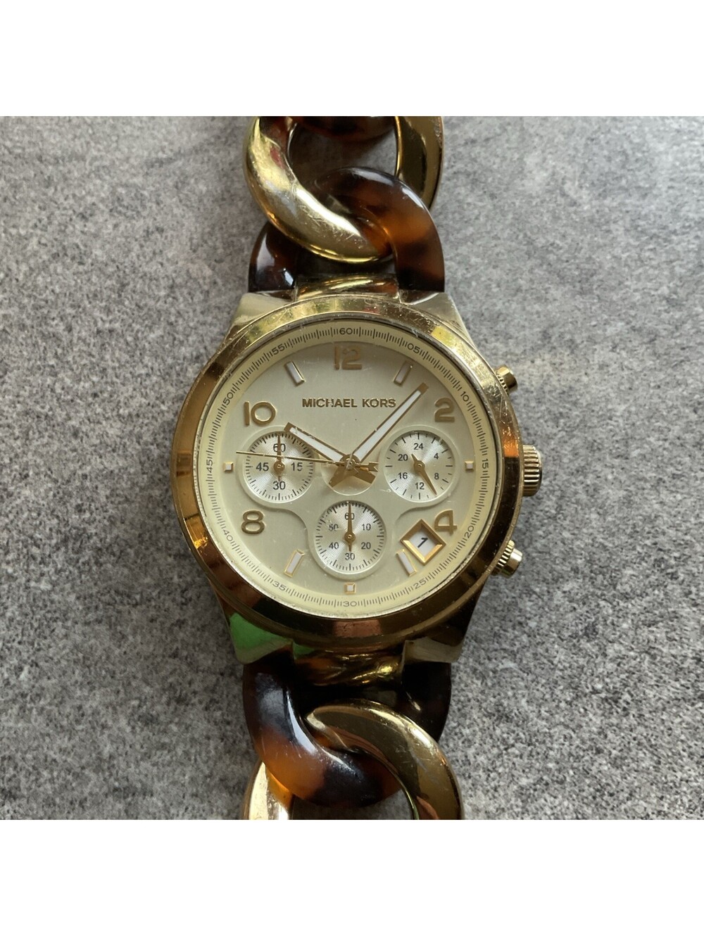 Michael Kors MK-4222 Womens Watch 36mm Gold Tone Chronograph New Battery A5